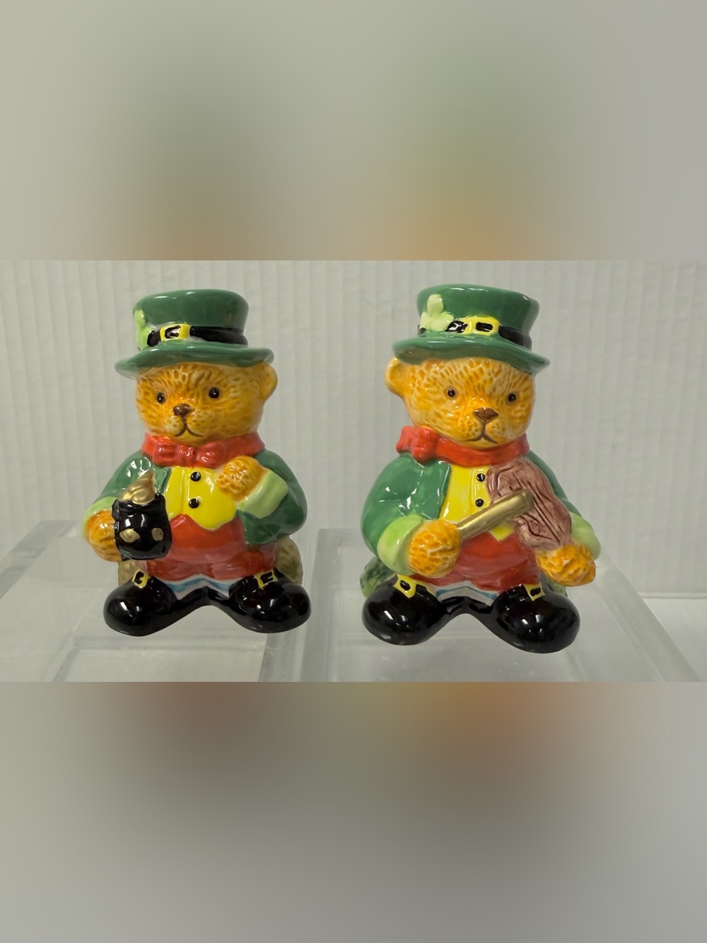 Vintage St Patrick’s Day Leprechaun Bear S&P Set